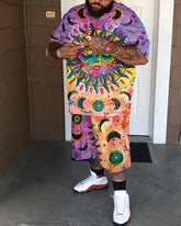 Men's Tie Dye Sun Tarot Plus Size Two-piece Set